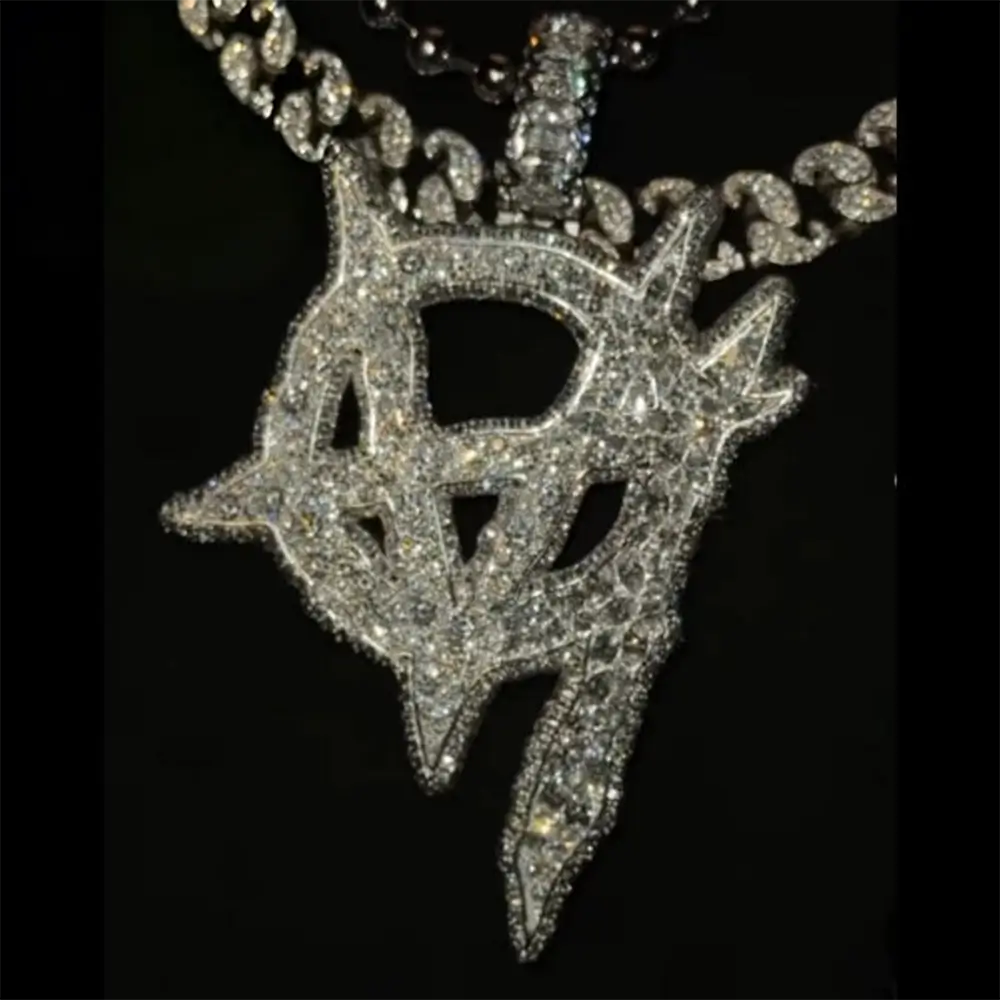 Custom Moissanite Sharp Letter Pendant - Fully Paved