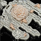 Heavy Custom MOM Pendant - Moissanite Rose and Thorn Cross Link