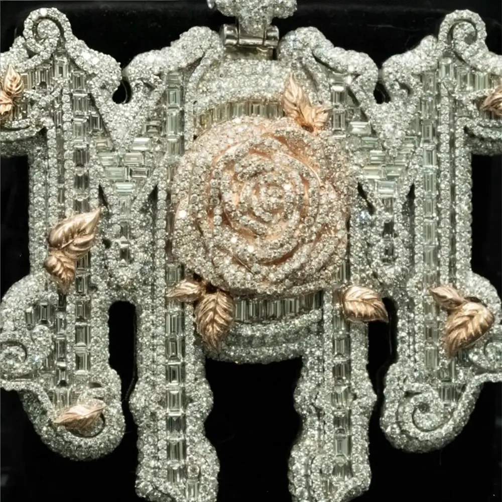 Heavy Custom MOM Pendant - Moissanite Rose and Thorn Cross Link Secondary image