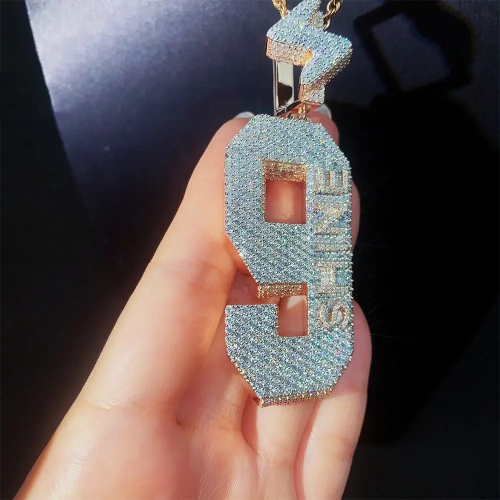 3D Number 9 Iced Out VVS Moissanite Letter Pendant