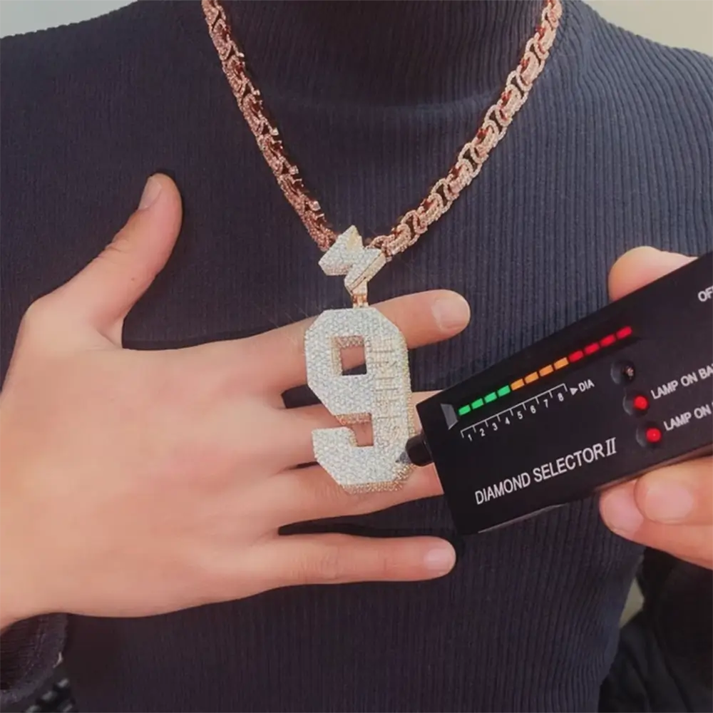 3D Number 9 Iced Out VVS Moissanite Letter Pendant