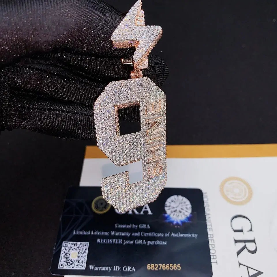3D Number 9 Iced Out VVS Moissanite Letter Pendant