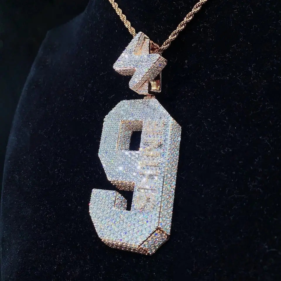 3D Number 9 Iced Out VVS Moissanite Letter Pendant
