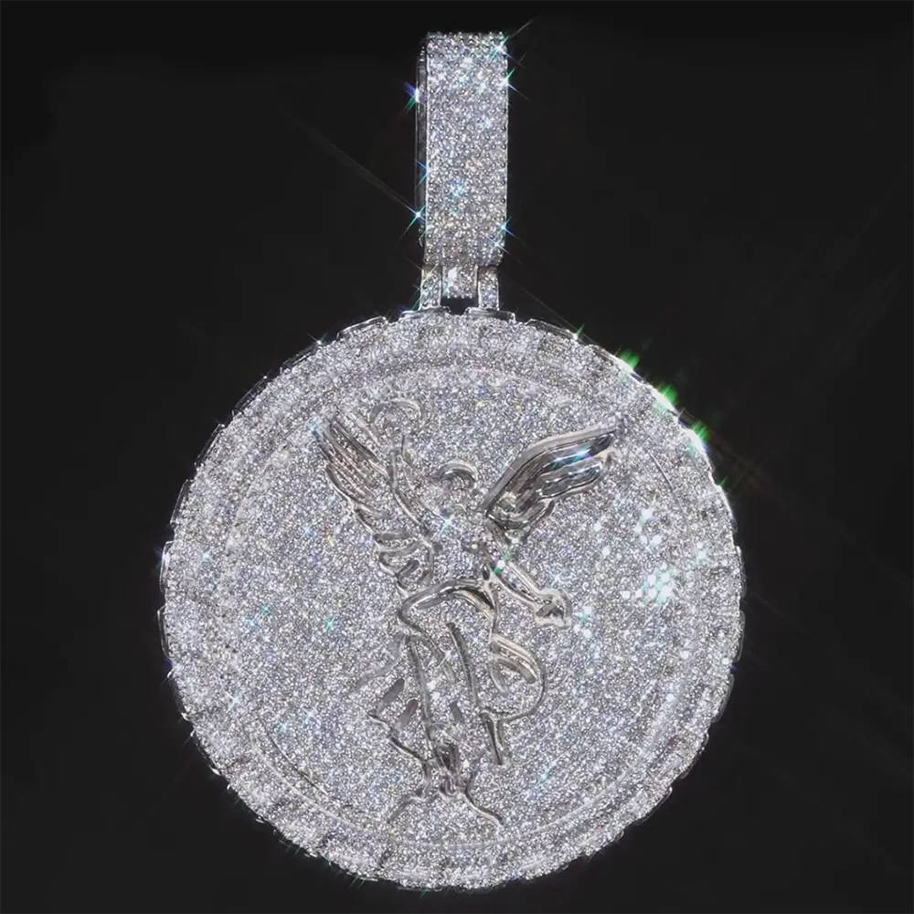 Custom VVS Moissanite Round Angel Pendant