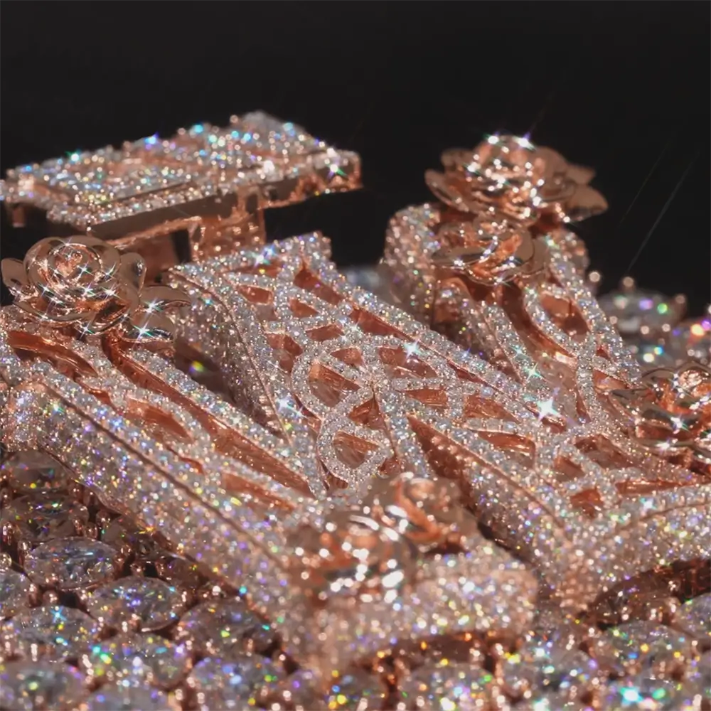 3D Rose Custom Bail Letter W VVS Baguette Moissanite Pendants