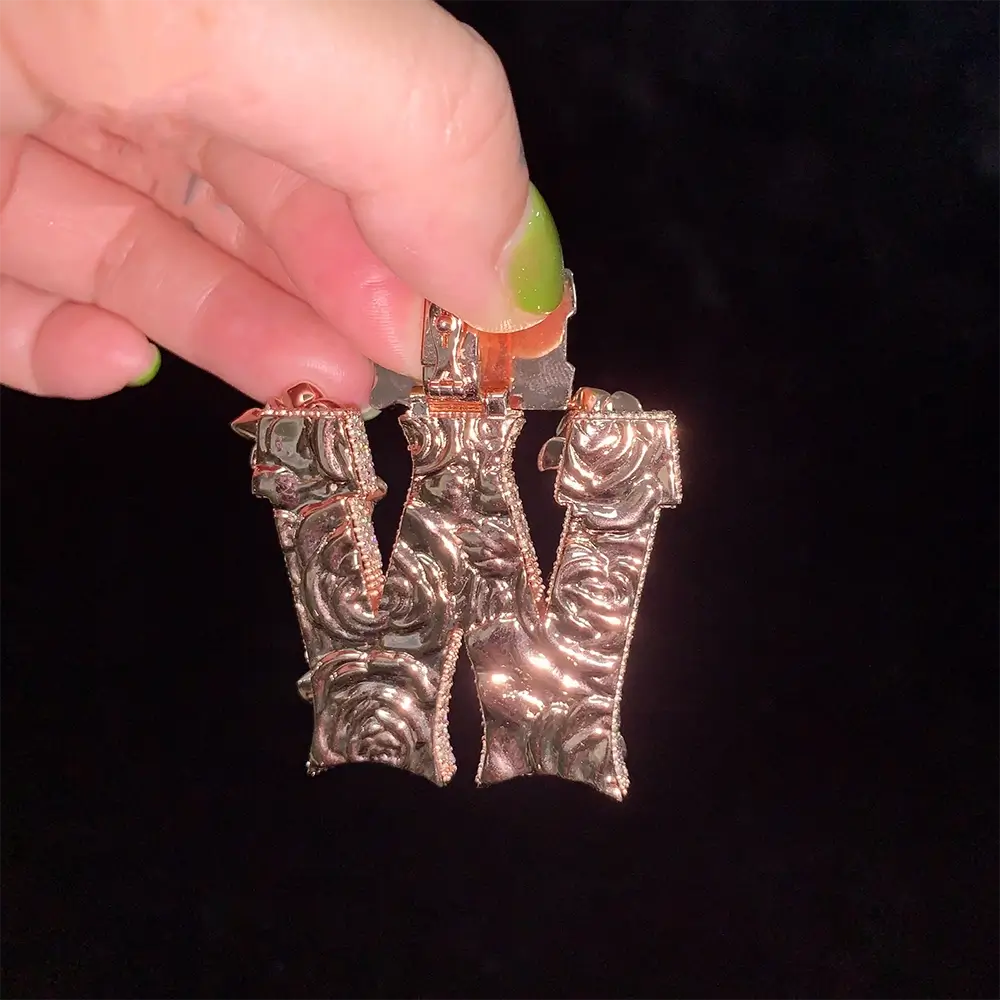 3D Rose Custom Bail Letter W VVS Baguette Moissanite Pendants