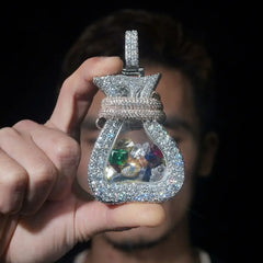 Custom Multiple Fancy Cut VVS Moissanite Moneybag Pendant