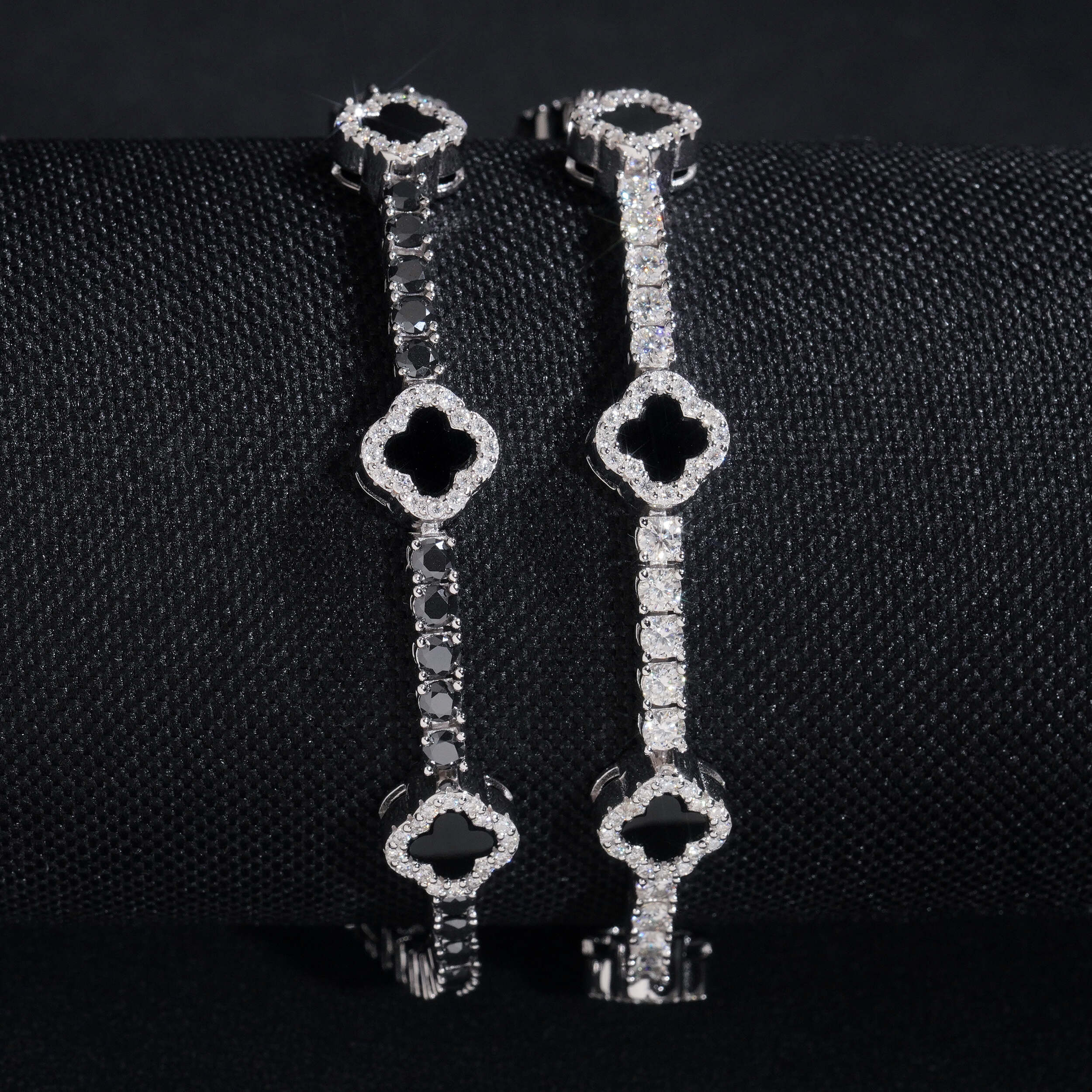 GL Black Onyx Clover 925 Silver Moissanite 3mm 5mm Tennis Chain
