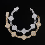 6MM S925 Silver VVS Moissanite Cuban Link Chain with Clover 16K Gold Plated