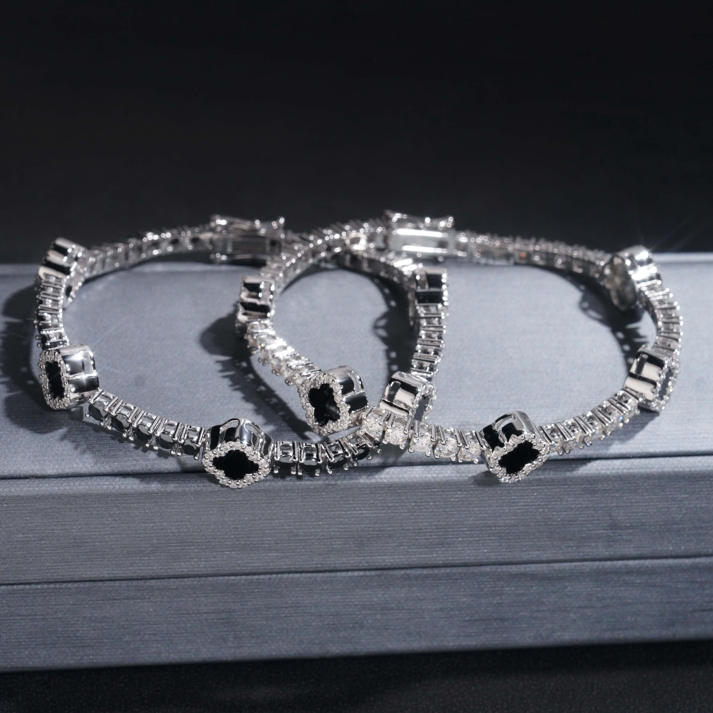 GL Black Onyx Clover 925 Silver Moissanite 3mm 5mm Tennis Chain