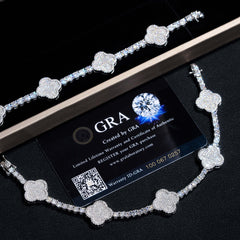 GL Four leaf Clover 925 Silver VVS Moissanite Bracelet Tennis Chain