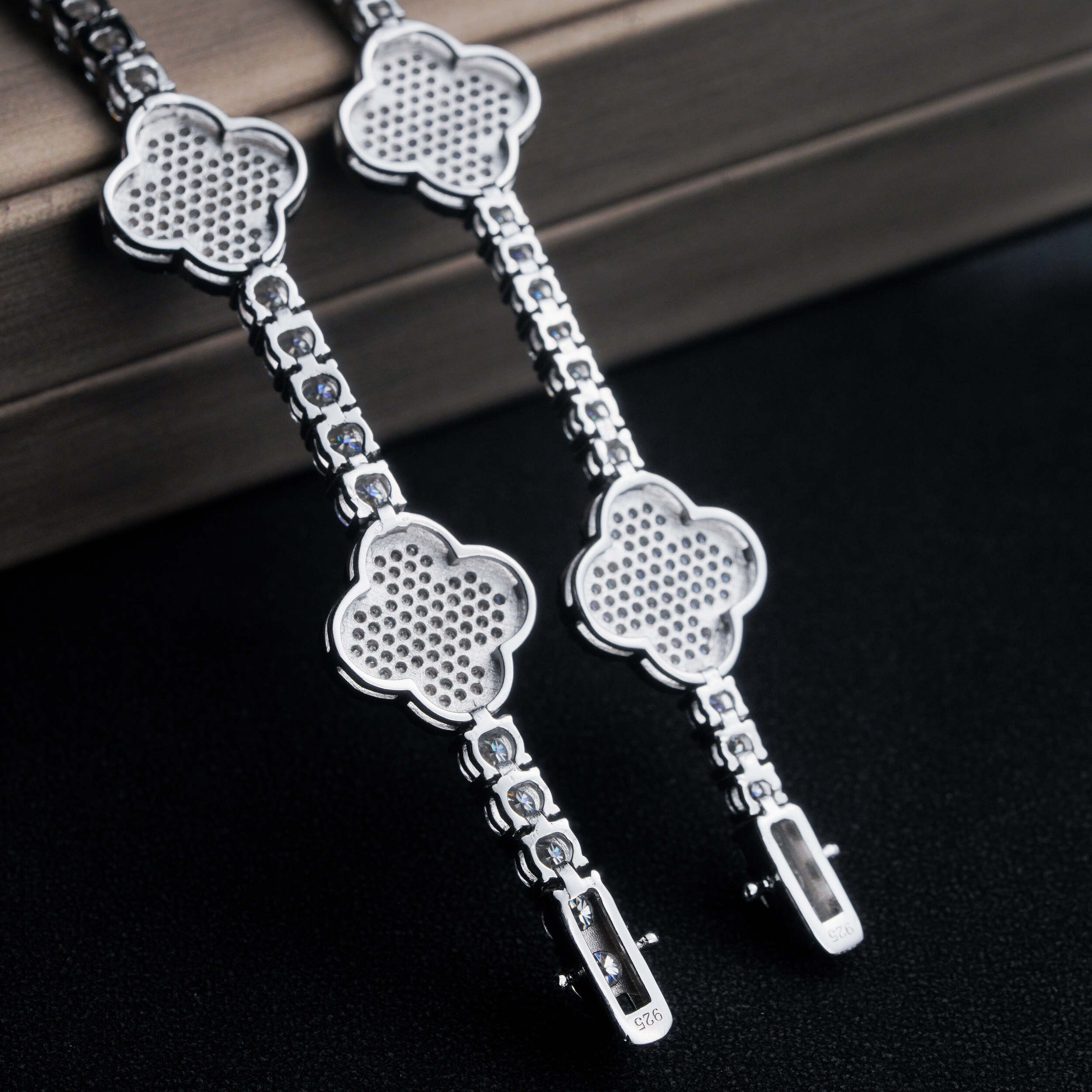GL Four leaf Clover 925 Silver VVS Moissanite Bracelet Tennis Chain