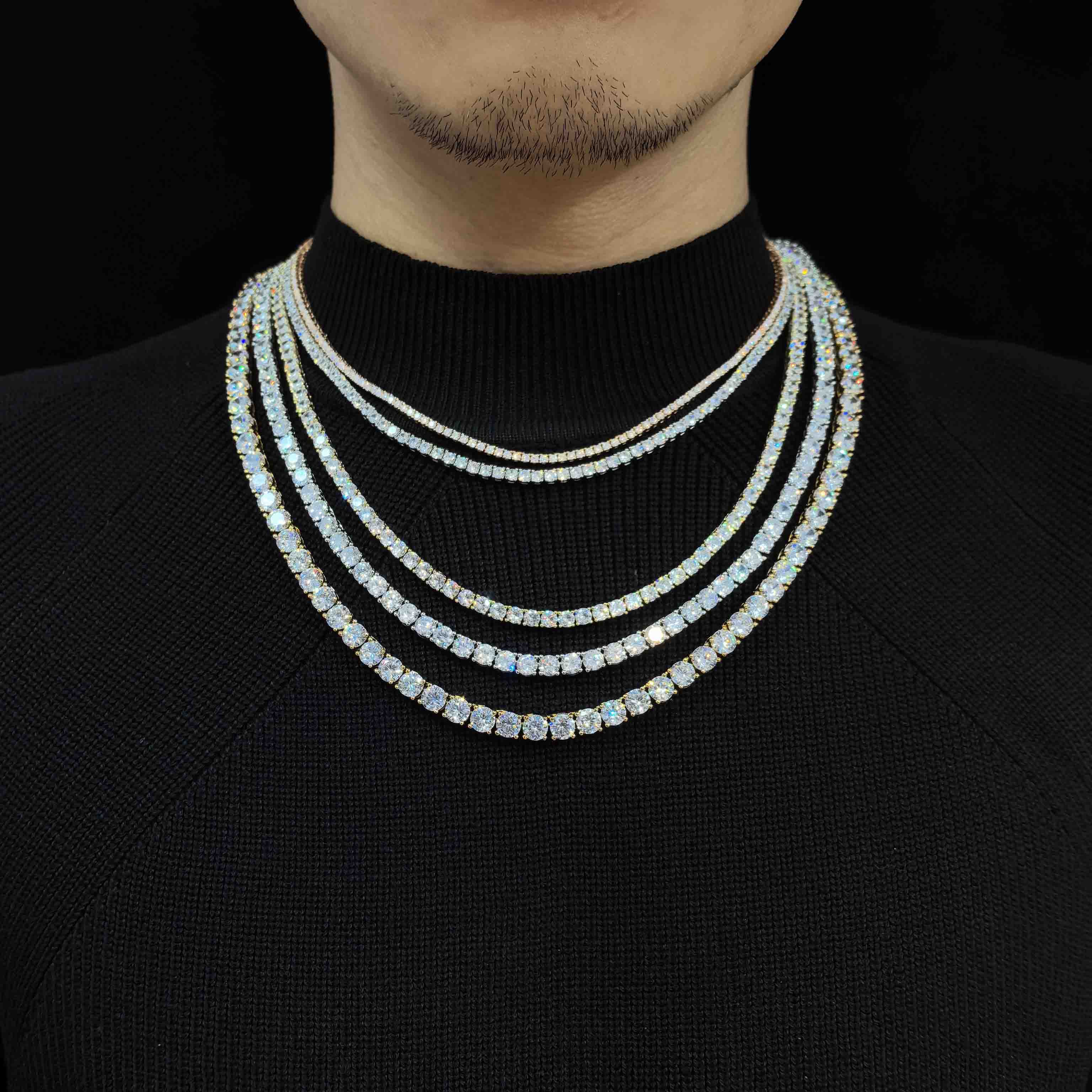 【US 3 Days Delivery】GL 3MM 4 MM 5MM 6.5MM S925 Silver VVS1 Moissanite Tennis Chain Necklace