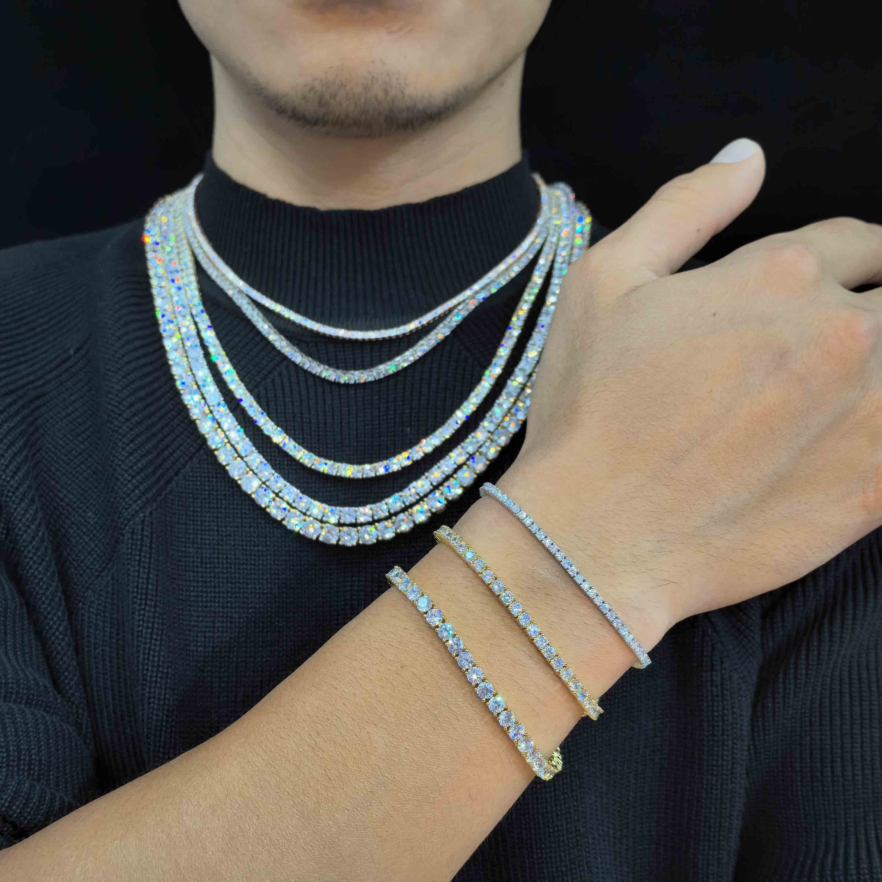 【US 3 Days Delivery】GL 3MM 4 MM 5MM 6.5MM S925 Silver VVS1 Moissanite Tennis Chain Necklace