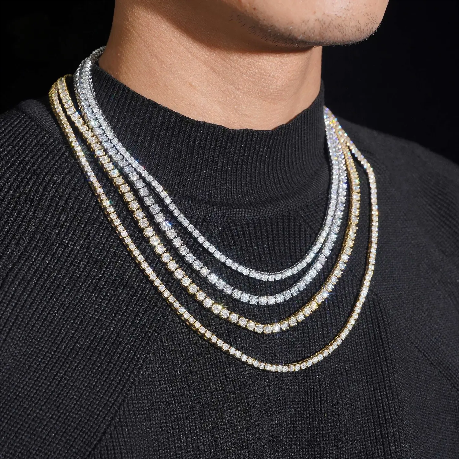 3MM VVS1 Moissanite Tennis Chain 16K Gold Plated